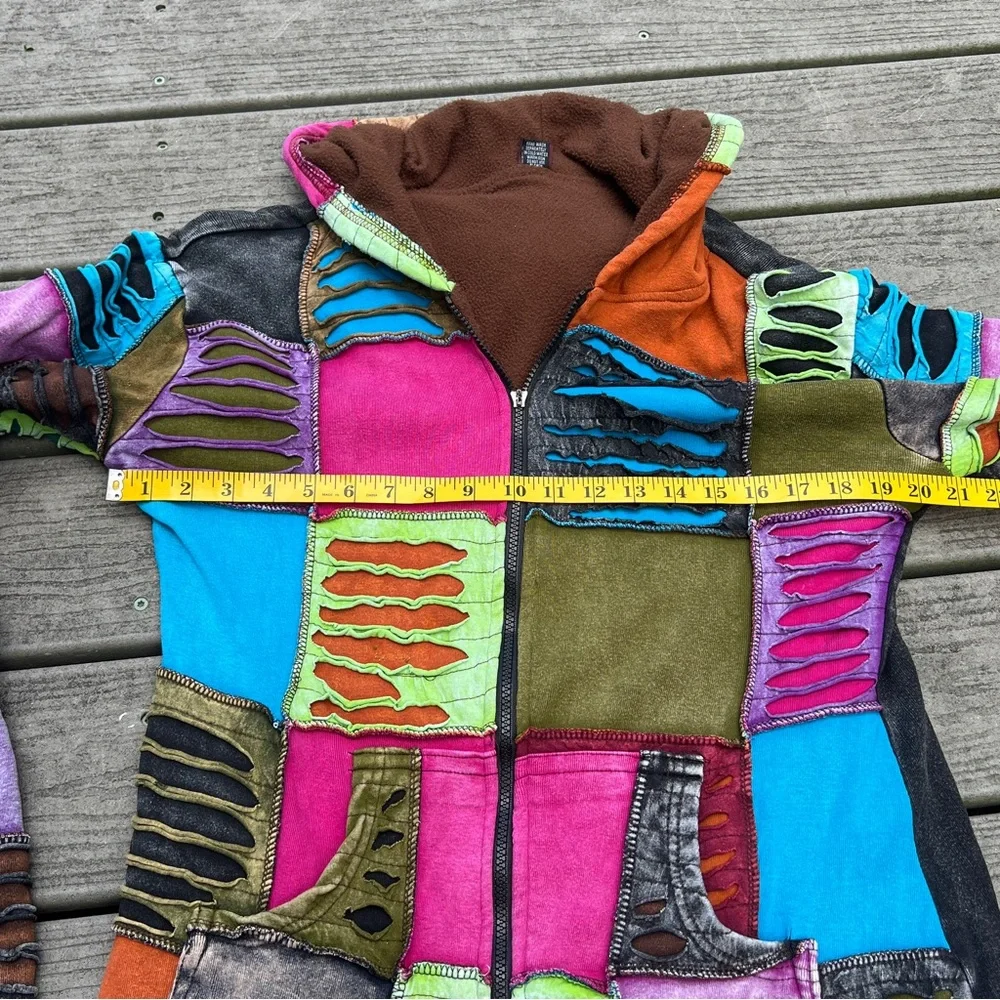 Vintage KPC Hooded Jacket Long Size XL Patchwork Jacket Boho Hippie - Picture 7 of 13